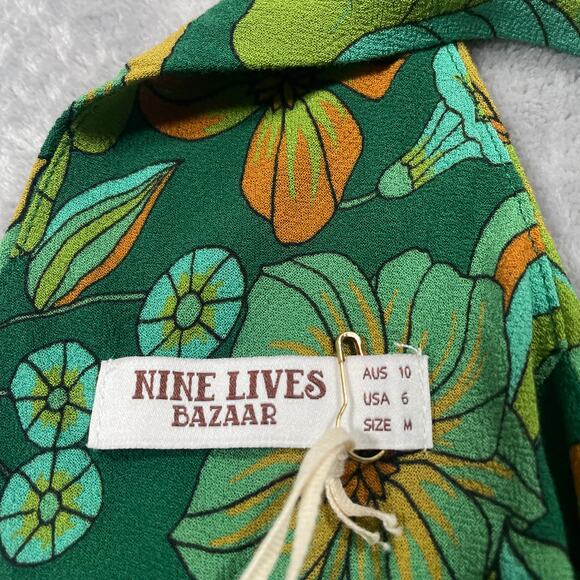 Nine Lives Bazaar Dress 6 Green Emerald Sarah Bias Midi Tropical Party Boho New - Picture 3 of 14
